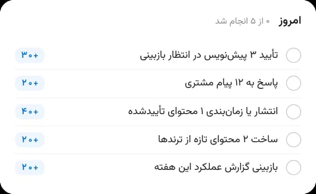 کارهای امروز با امتیاز هر اقدام